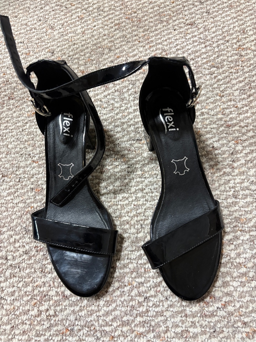Flexi Black Patent Cross-Strap Ankle-Heel Sandals